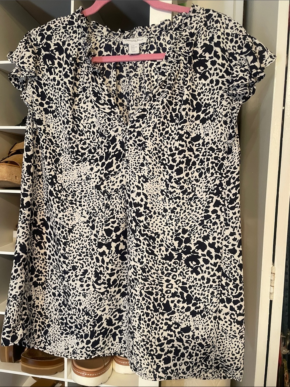 Black and White Animal Print Ruffle Sleeve Top by Carolina Belle